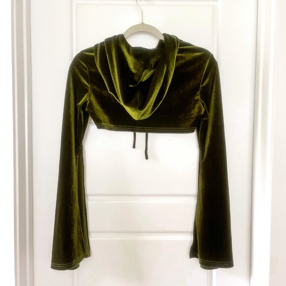 Cider Velvet Hooded Long Sleeve Crop Top - Green - XS - Picture 6 of 7